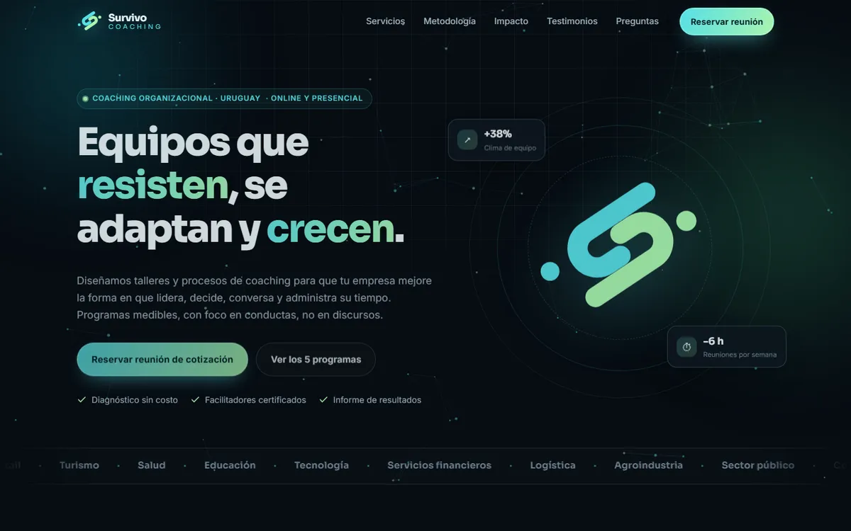 Portada del sitio de Survivo Coaching