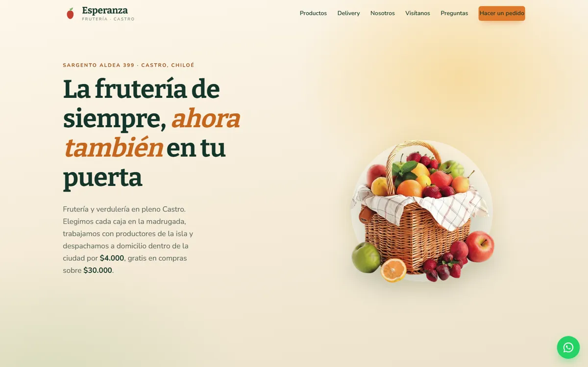 Portada del sitio de Frutería Esperanza
