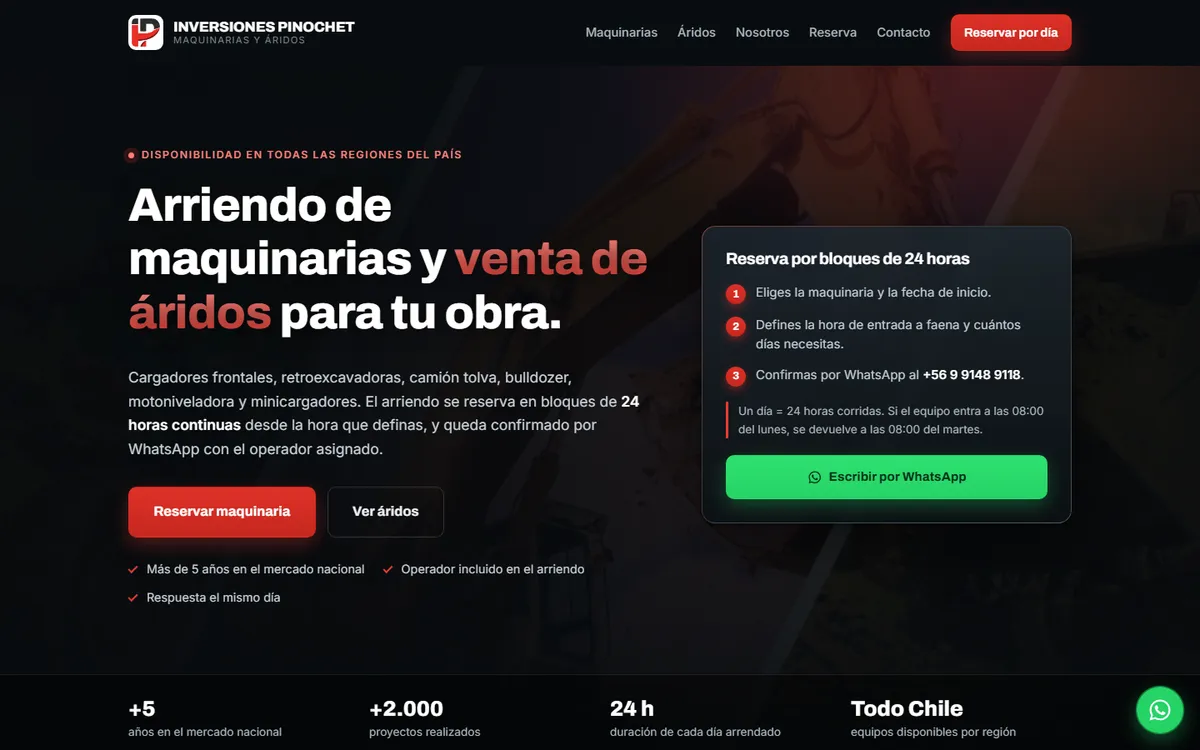 Portada del sitio de Inversiones Pinochet