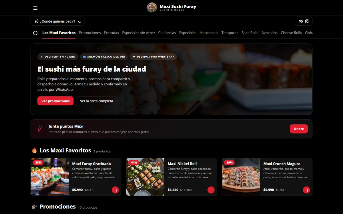 Portada del sitio de Maxi Sushi Furay